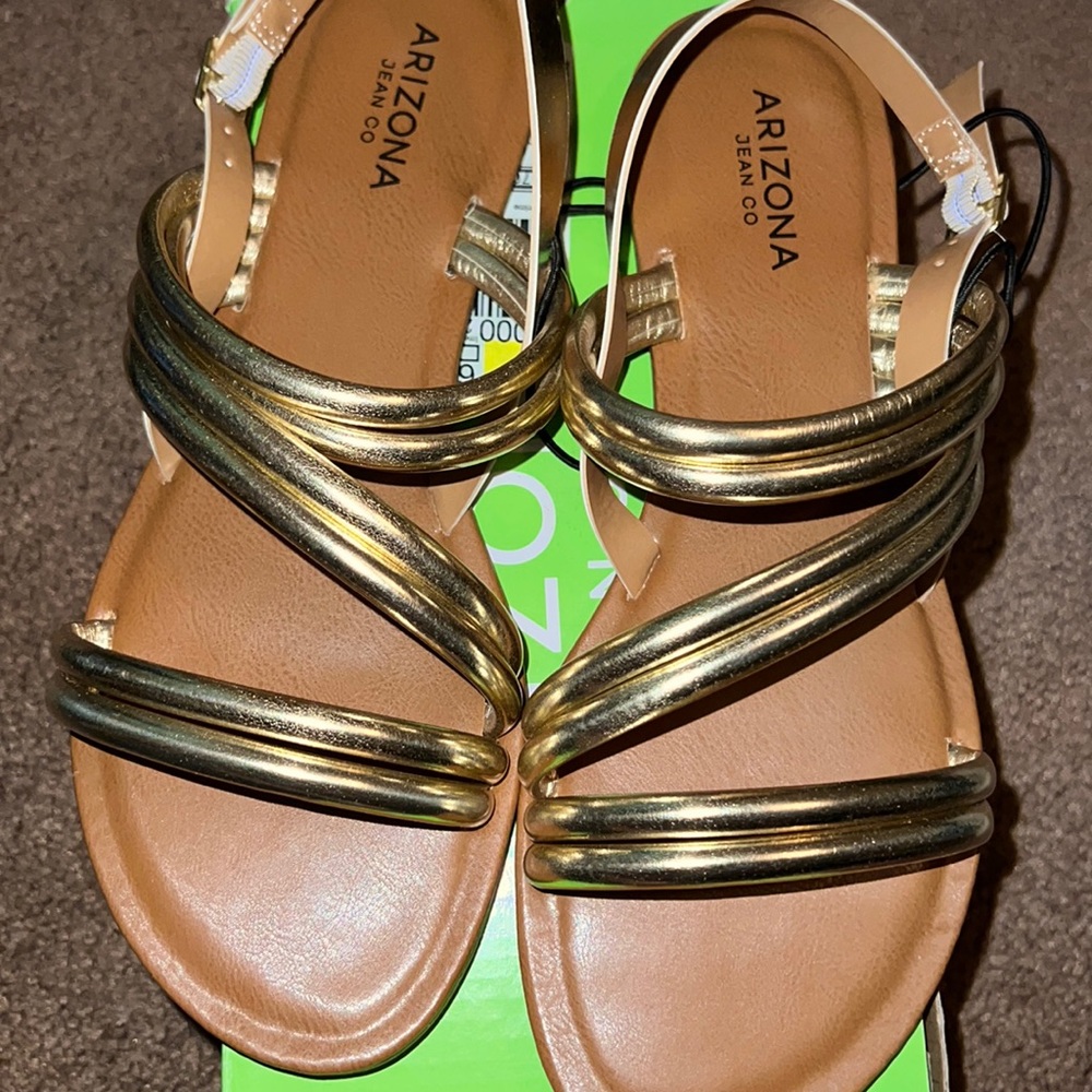 Brand new in box gold Arizona white sandals